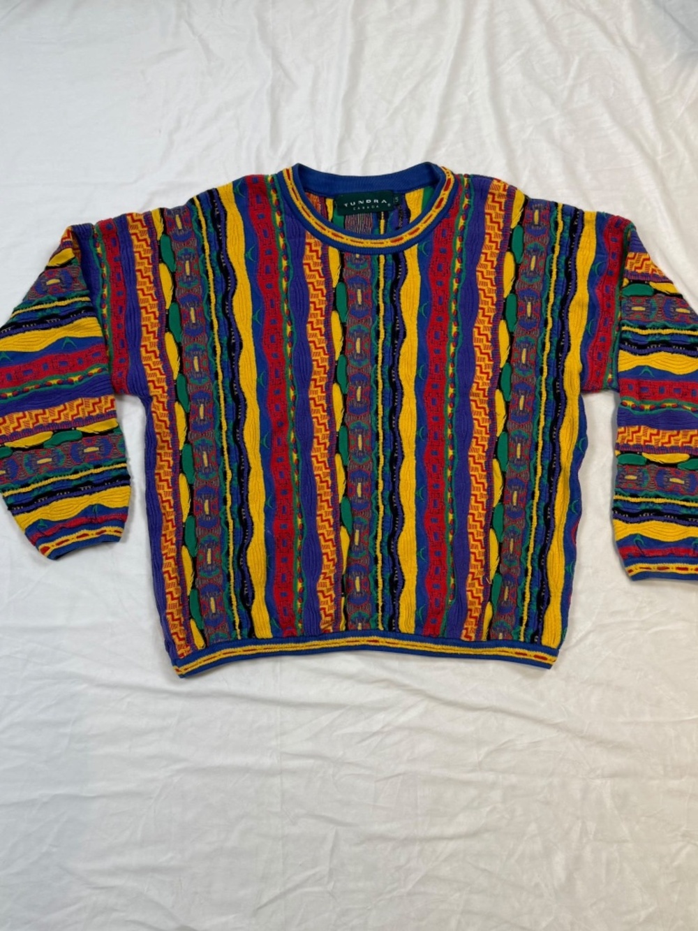 Vintage Tundra Coogi Sweater 3D Colorful Textured Cosby Biggie Hip Hop 80s 90s L